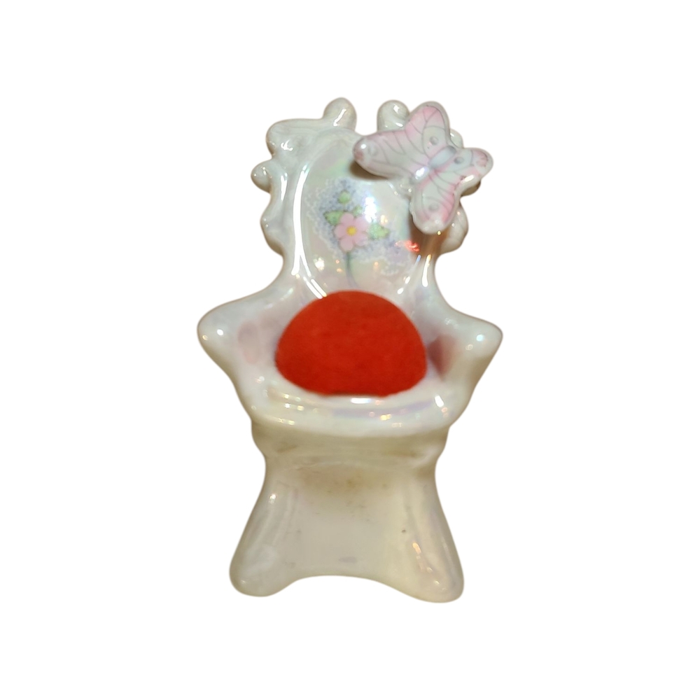 Ceramic Iridescent Pin Cusion Chair With a Butterfly